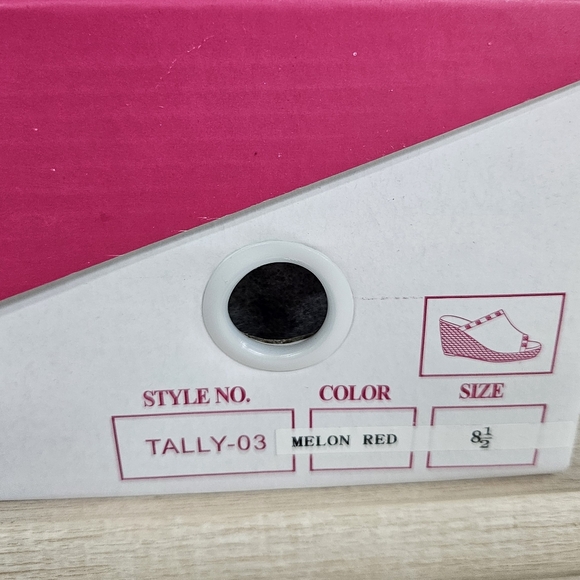 NATURE BREEZE - Melon Red Studded Espadrille Platform Wedges - Picture 9 of 9